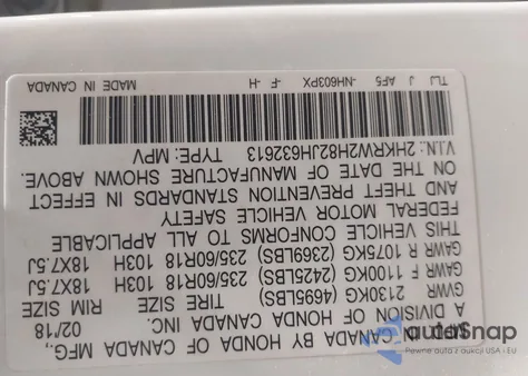 2018 Honda Cr-V Ex-L/Ex-L Navi from USA, damaged, VIN 2HKRW2H82JH632613